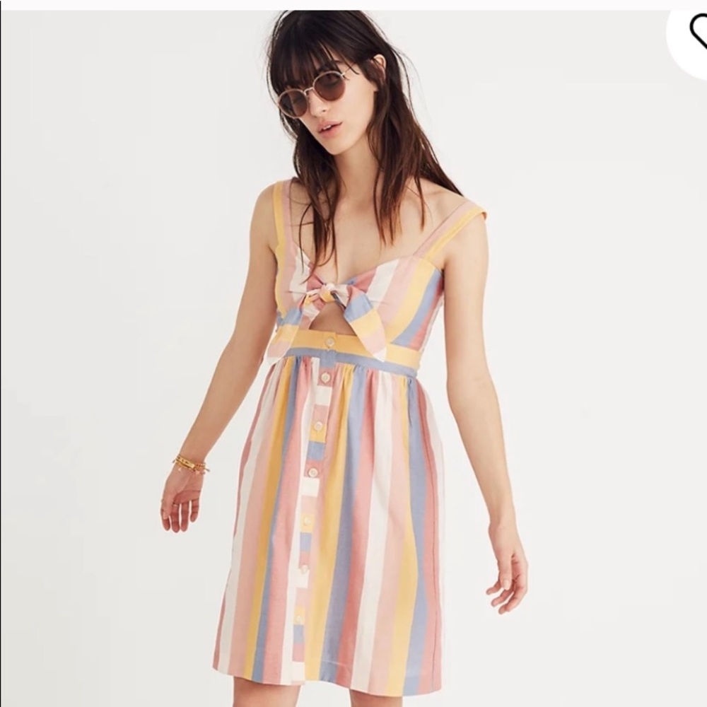 Madewell Tie-Front Cutout Dress in Sherbet Stripe